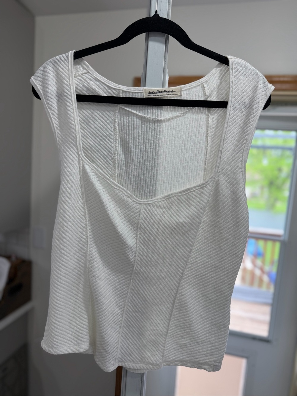 We the free White Textured Ribbed Sleeveless Top